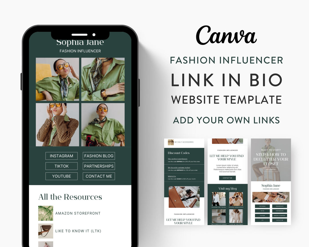 Canva Link in Bio Template for Social Media Marketing, Fashion Influencers, Blogs, UGC Creators | SOPHIA JANE Theme | Modern Minimal