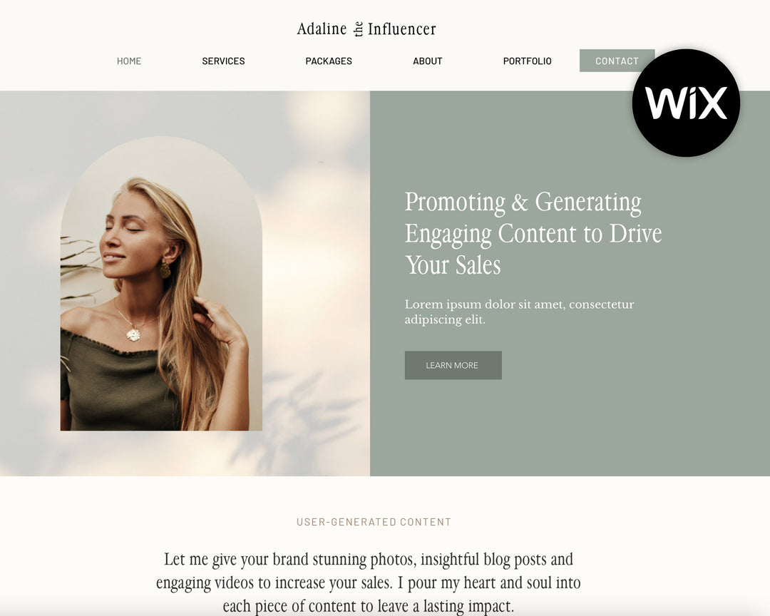 WIX Website Template for Social Media Marketing, Graphic Design, Coaches, Blogs, UGC Creators | ADALINE Theme | Modern Minimal Neutral