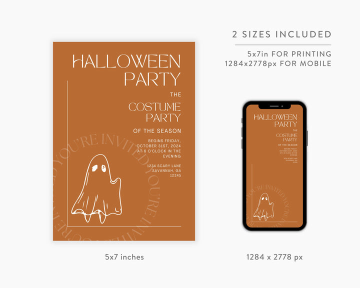 Halloween Party Invitation Vertical, Edit on Canva, Digital Download, Printable Template Card, Digital Mobile Halloween Party Invite