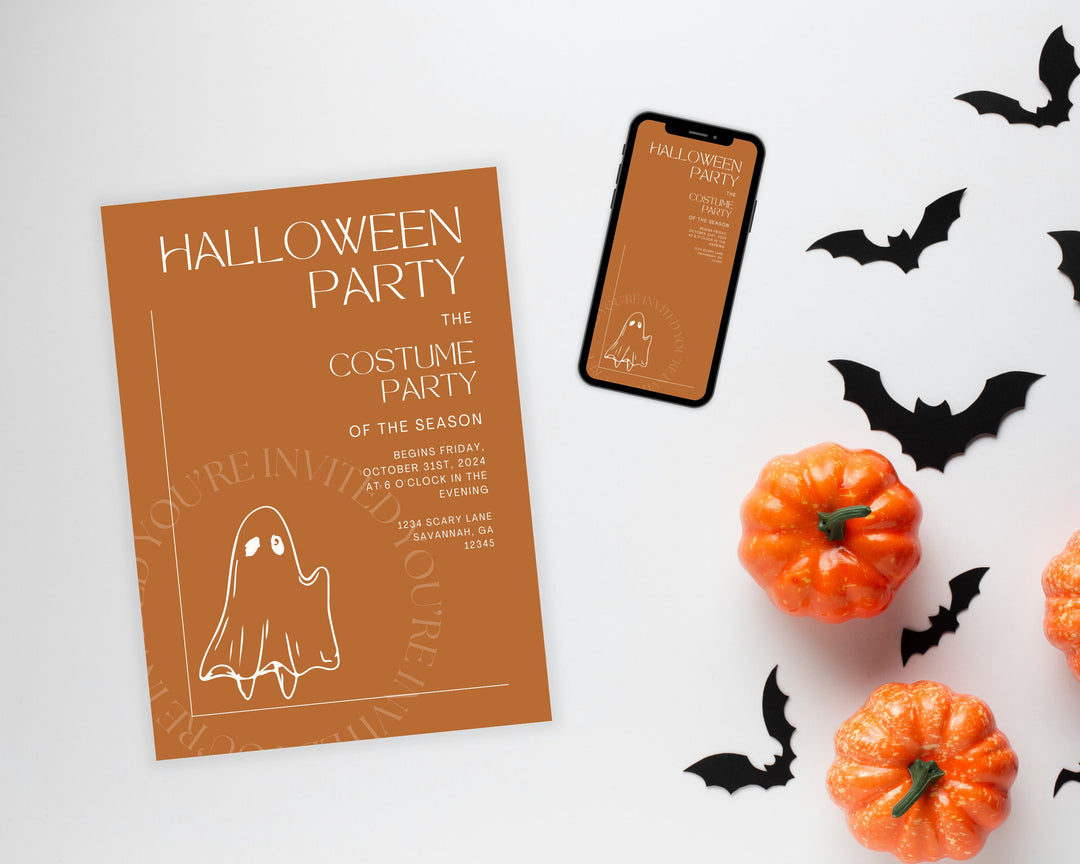 Halloween Party Invitation Vertical, Edit on Canva, Digital Download, Printable Template Card, Digital Mobile Halloween Party Invite