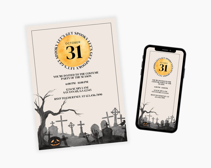 Halloween Party Invitation Vertical, Edit on Canva, Digital Download, Printable Template Card, Digital Mobile Halloween Party Invite