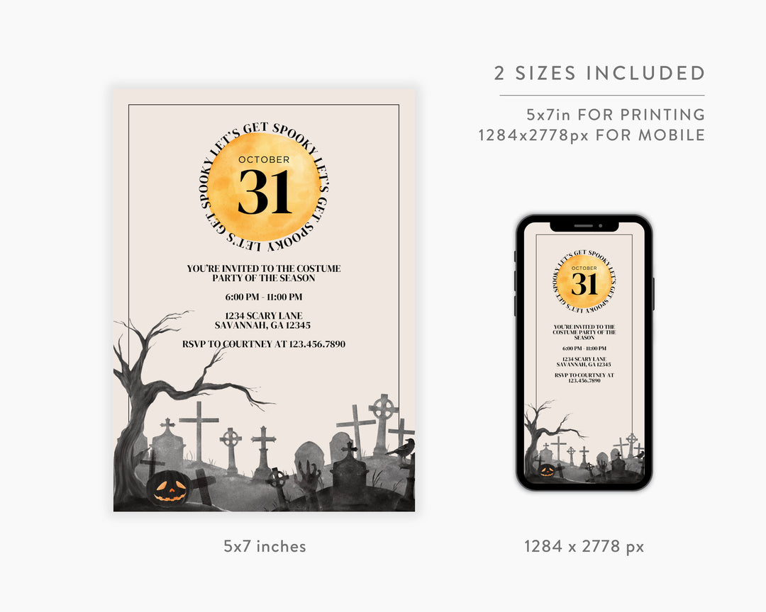 Halloween Party Invitation Vertical, Edit on Canva, Digital Download, Printable Template Card, Digital Mobile Halloween Party Invite