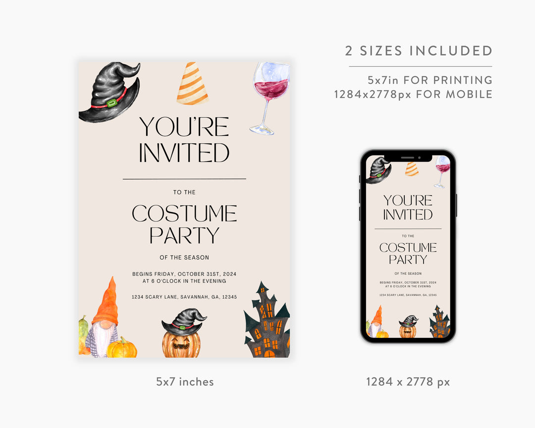 Halloween Party Invitation Vertical, Edit on Canva, Digital Download, Printable Template Card, Digital Mobile Halloween Party Invite