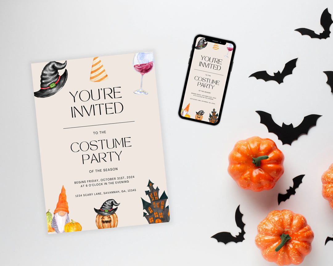 Halloween Party Invitation Vertical, Edit on Canva, Digital Download, Printable Template Card, Digital Mobile Halloween Party Invite