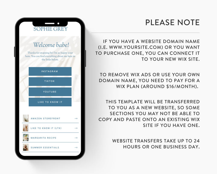 WIX Link in Bio Template for Social Media Marketing, Coaches, Influencers, Blogs, UGC & Content Creators | SOPHIEGREY Theme | Modern Minimal