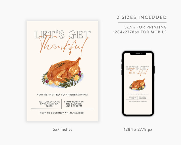 Friendsgiving Party Invitation Vertical, Edit on Canva, Digital Download, Printable Template Card, Digital Mobile Thanksgiving Party Invite