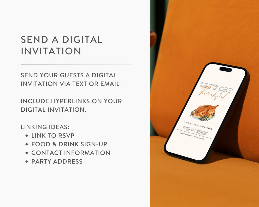 Friendsgiving Party Invitation Vertical, Edit on Canva, Digital Download, Printable Template Card, Digital Mobile Thanksgiving Party Invite