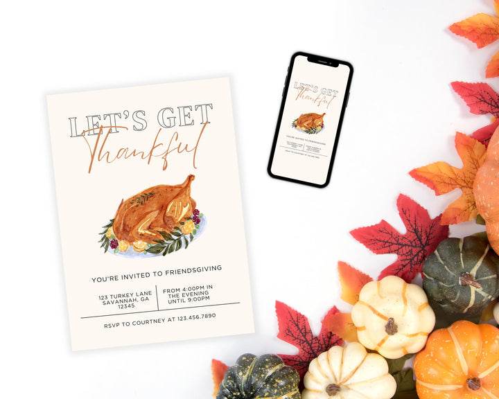 Friendsgiving Party Invitation Vertical, Edit on Canva, Digital Download, Printable Template Card, Digital Mobile Thanksgiving Party Invite