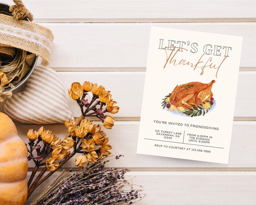 Friendsgiving Party Invitation Vertical, Edit on Canva, Digital Download, Printable Template Card, Digital Mobile Thanksgiving Party Invite