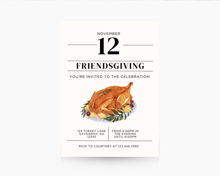 Friendsgiving Party Invitation Vertical, Edit on Canva, Digital Download, Printable Template Card, Digital Mobile Thanksgiving Party Invite