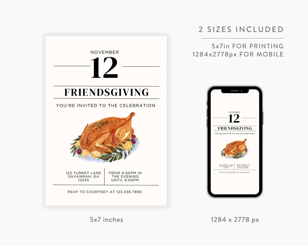 Friendsgiving Party Invitation Vertical, Edit on Canva, Digital Download, Printable Template Card, Digital Mobile Thanksgiving Party Invite
