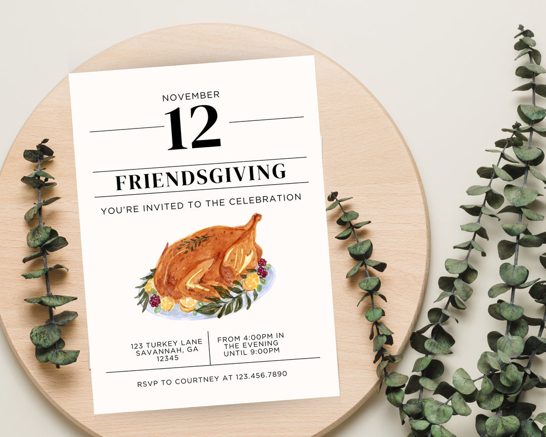 Friendsgiving Party Invitation Vertical, Edit on Canva, Digital Download, Printable Template Card, Digital Mobile Thanksgiving Party Invite