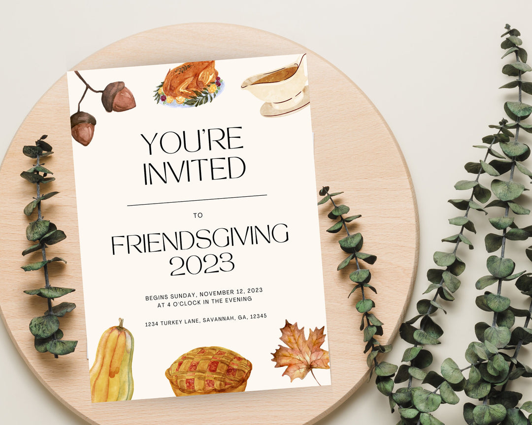 Friendsgiving Party Invitation Vertical, Edit on Canva, Digital Download, Printable Template Card, Digital Mobile Thanksgiving Party Invite