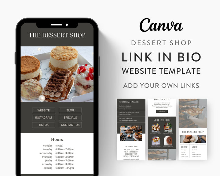 Canva Link in Bio Template for Bakeries, Donut Shops, Cake and Cupcake Shops, Bagel Shops, Candy Shops | DESSERT SHOP Theme | Modern Minimal