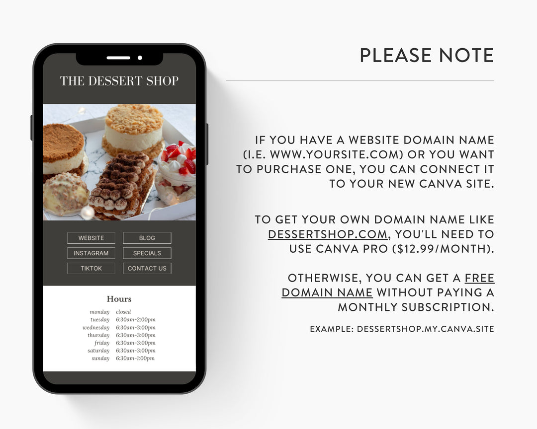 Canva Link in Bio Template for Bakeries, Donut Shops, Cake and Cupcake Shops, Bagel Shops, Candy Shops | DESSERT SHOP Theme | Modern Minimal