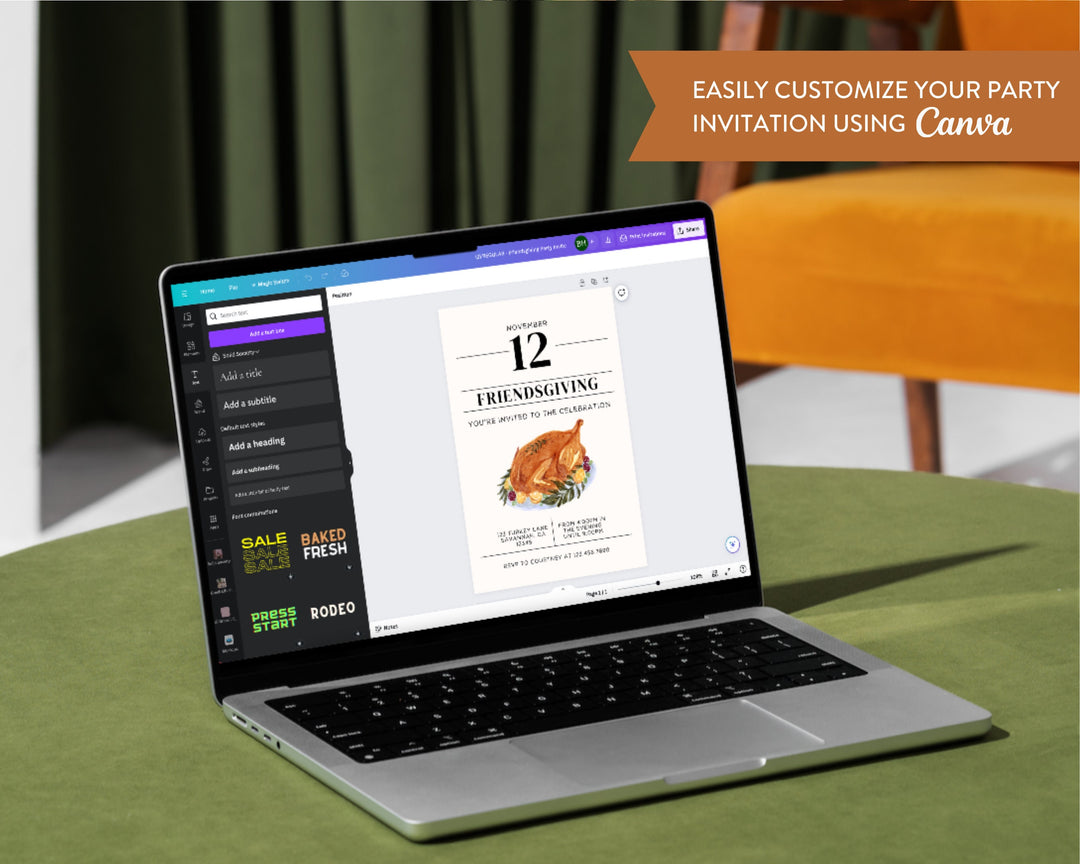 Friendsgiving Party Invitation Vertical, Edit on Canva, Digital Download, Printable Template Card, Digital Mobile Thanksgiving Party Invite
