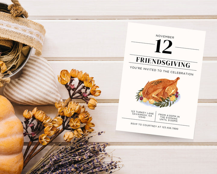 Friendsgiving Party Invitation Vertical, Edit on Canva, Digital Download, Printable Template Card, Digital Mobile Thanksgiving Party Invite