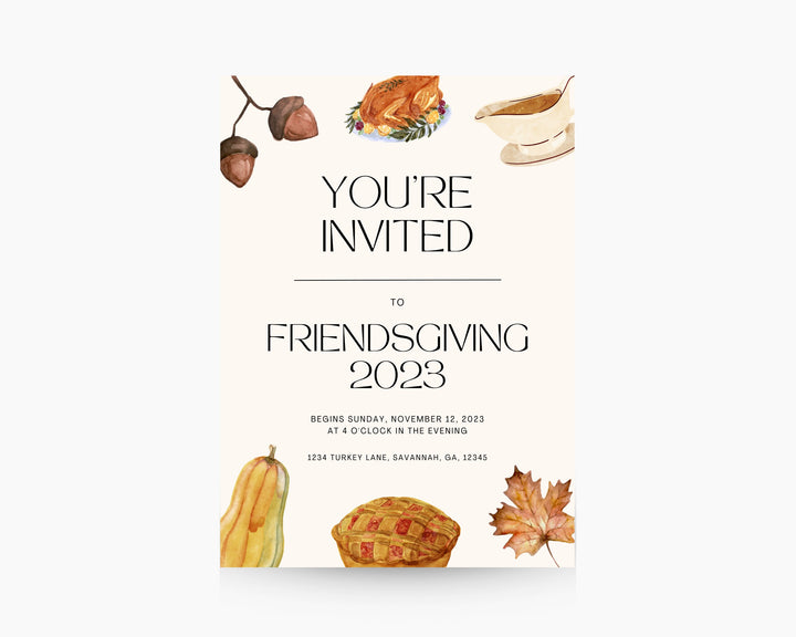 Friendsgiving Party Invitation Vertical, Edit on Canva, Digital Download, Printable Template Card, Digital Mobile Thanksgiving Party Invite