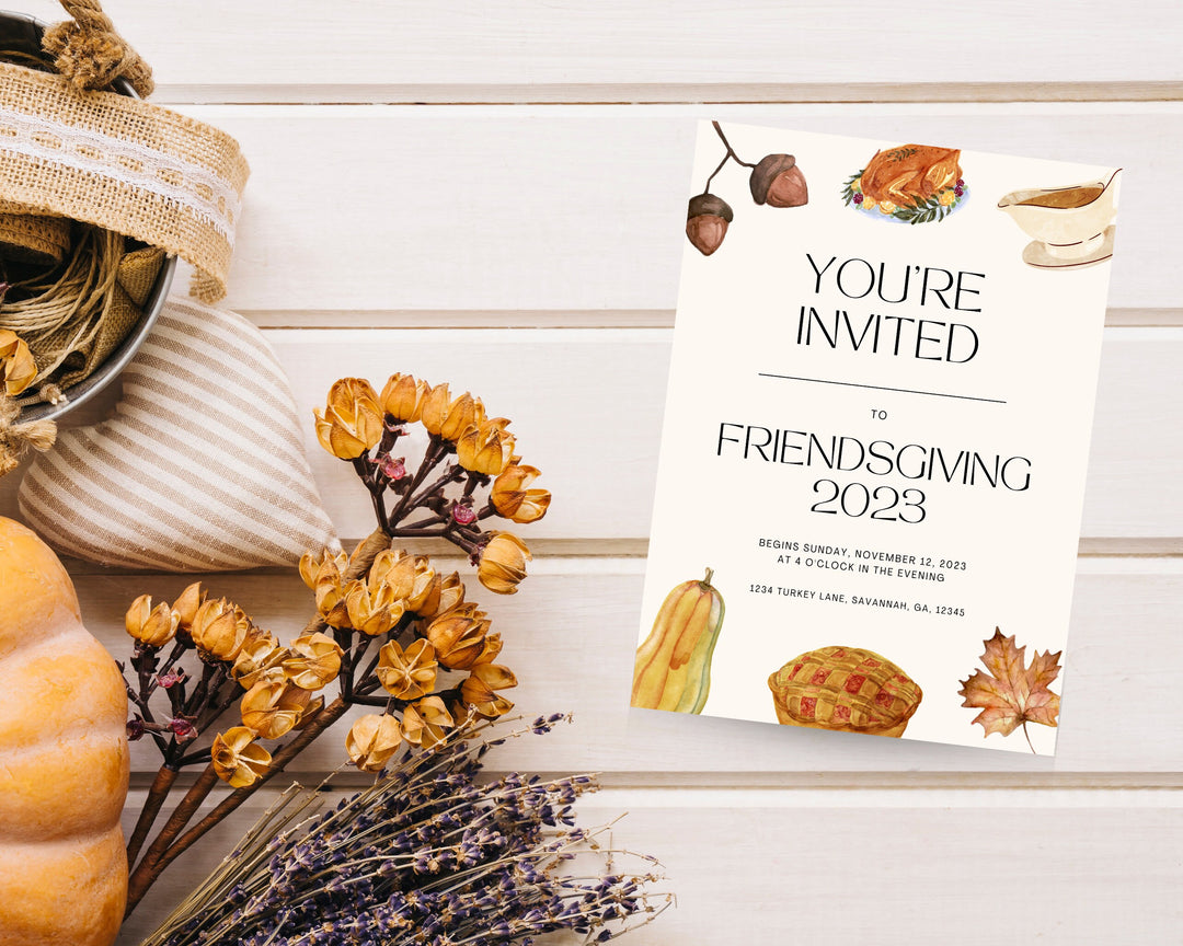 Friendsgiving Party Invitation Vertical, Edit on Canva, Digital Download, Printable Template Card, Digital Mobile Thanksgiving Party Invite