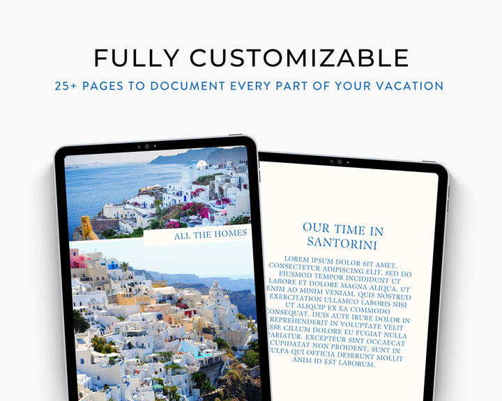 Digital Travel Scrapbook Template, Printable Travel Photo Album, Vacation Photograph Journal | Edit on Canva | Modern | GREECE THEME