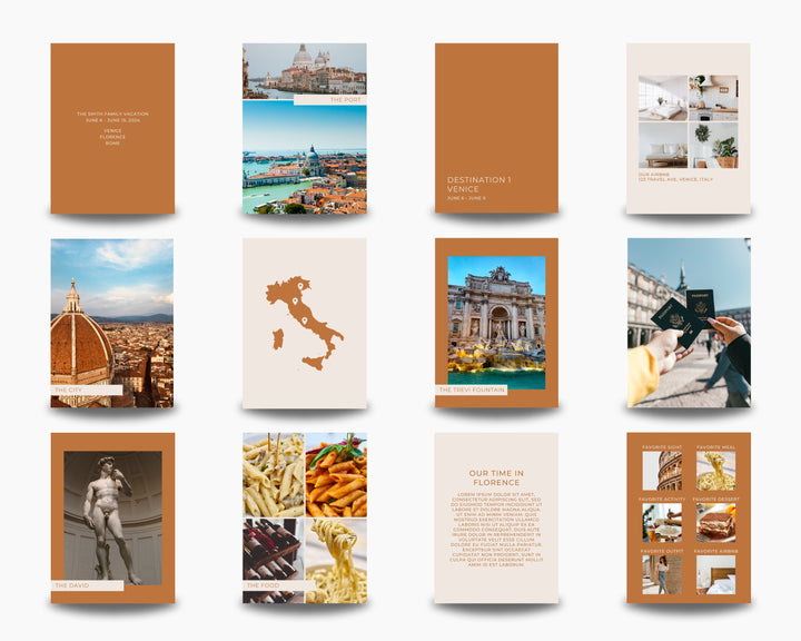 Digital Travel Scrapbook Template, Printable Travel Photo Album, Vacation Photograph Journal | Edit on Canva | Modern | TUSCAN THEME