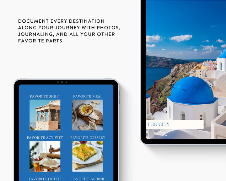 Digital Travel Scrapbook Template, Printable Travel Photo Album, Vacation Photograph Journal | Edit on Canva | Modern | GREECE THEME