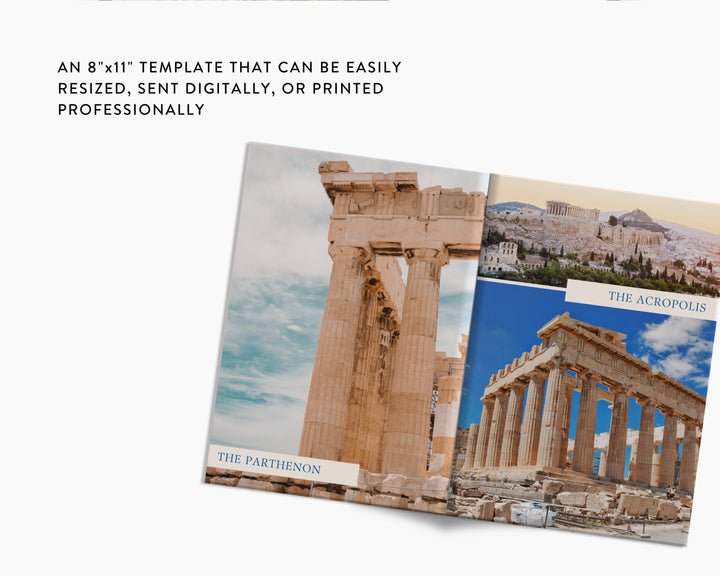 Digital Travel Scrapbook Template, Printable Travel Photo Album, Vacation Photograph Journal | Edit on Canva | Modern | GREECE THEME