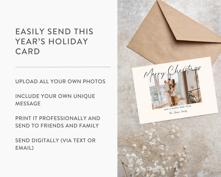 Christmas Card Horizontal, Printable Template Card, Digital Minimalist Holiday Card | Merry Christmas | Edit on Canva | Digital Download