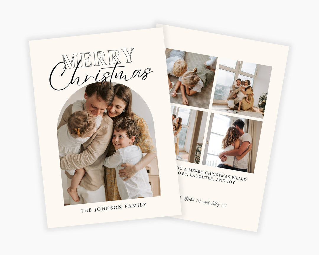Christmas Card Vertical, Printable Template Card, Digital Minimalist Holiday Card | Merry Christmas | Edit on Canva | Digital Download