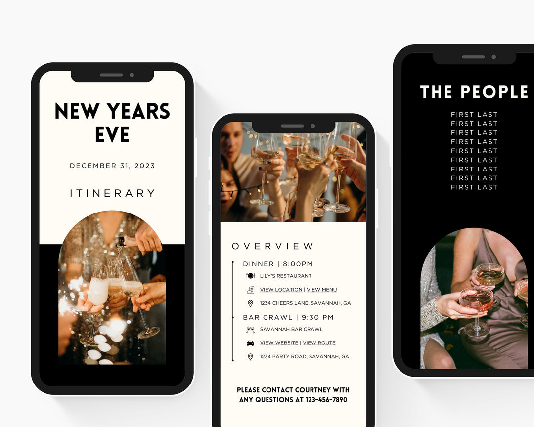 New Years Eve Itinerary Template, Editable on Canva, Printable Template, New Years Day Invite, Digital Template Download