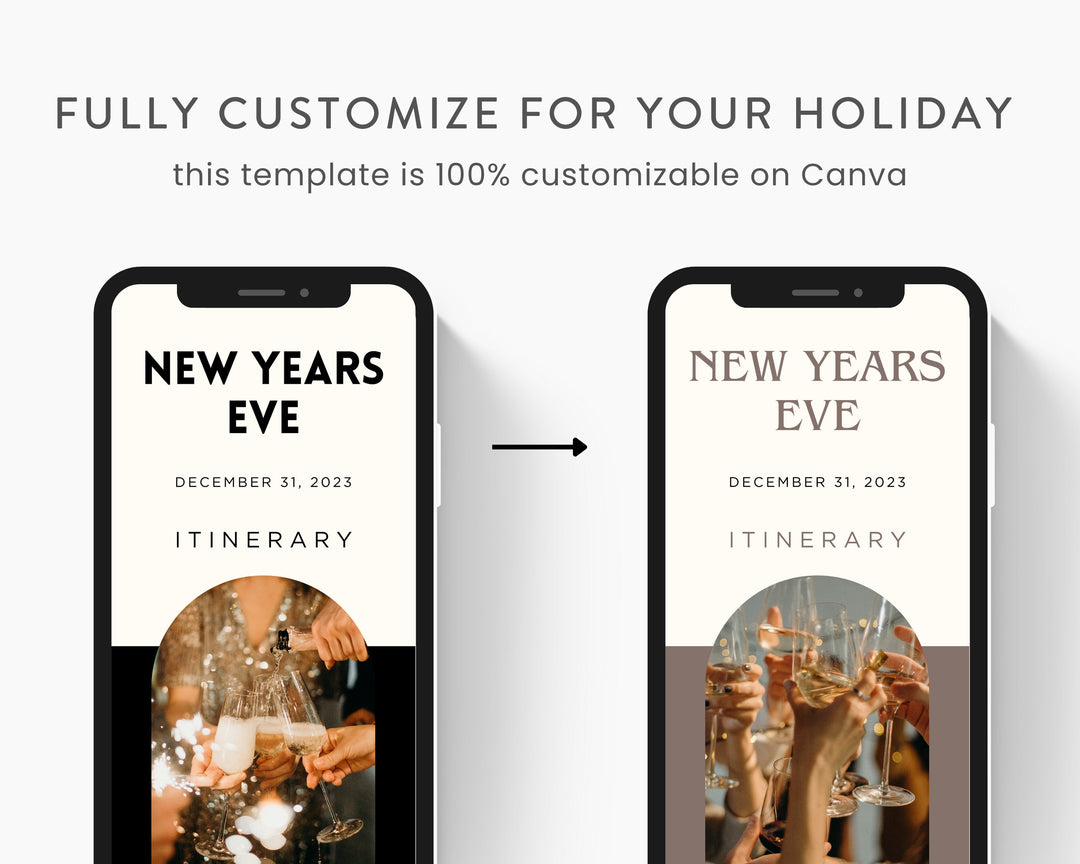 New Years Eve Itinerary Template, Editable on Canva, Printable Template, New Years Day Invite, Digital Template Download