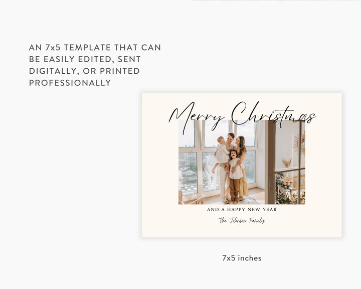 Christmas Card Horizontal, Printable Template Card, Digital Minimalist Holiday Card | Merry Christmas | Edit on Canva | Digital Download