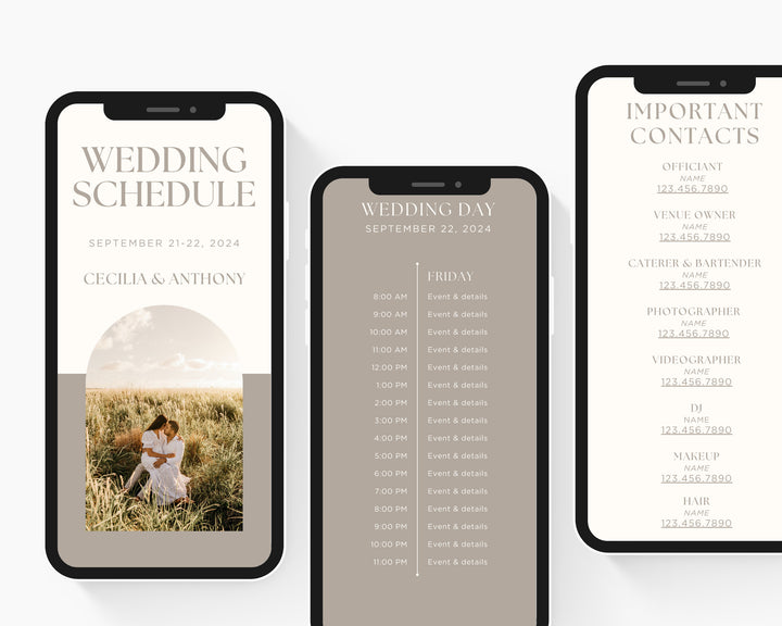 Mobile Wedding Itinerary Template, Edit on Canva, Wedding Day Guide, Editable Template, Wedding Planner Digital Template Digital Download