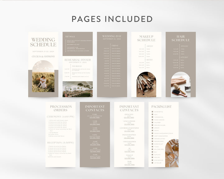 Mobile Wedding Itinerary Template, Edit on Canva, Wedding Day Guide, Editable Template, Wedding Planner Digital Template Digital Download