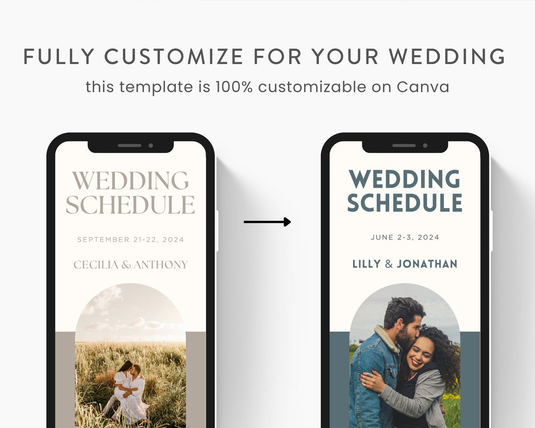 Mobile Wedding Itinerary Template, Edit on Canva, Wedding Day Guide, Editable Template, Wedding Planner Digital Template Digital Download