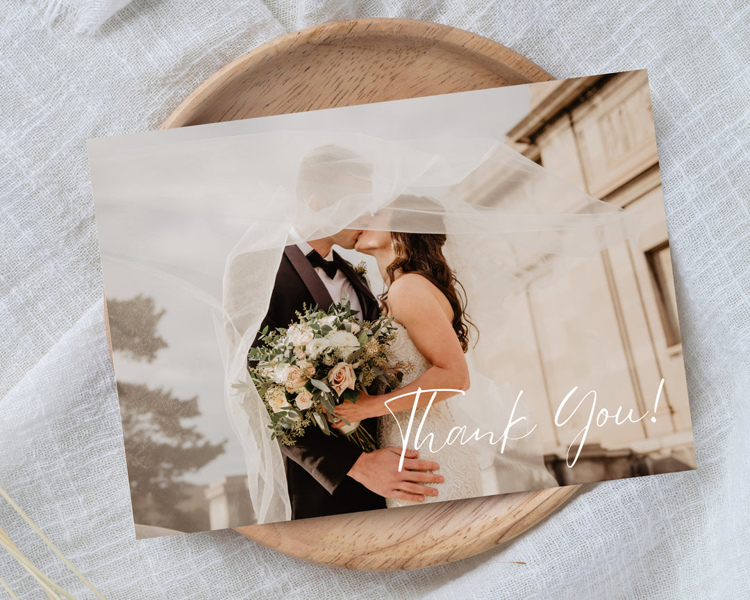 Thank You Wedding Postcard Horizontal, Printable Template Card, Digital Minimalist Bride Thank You Card | Edit on Canva | Digital Download