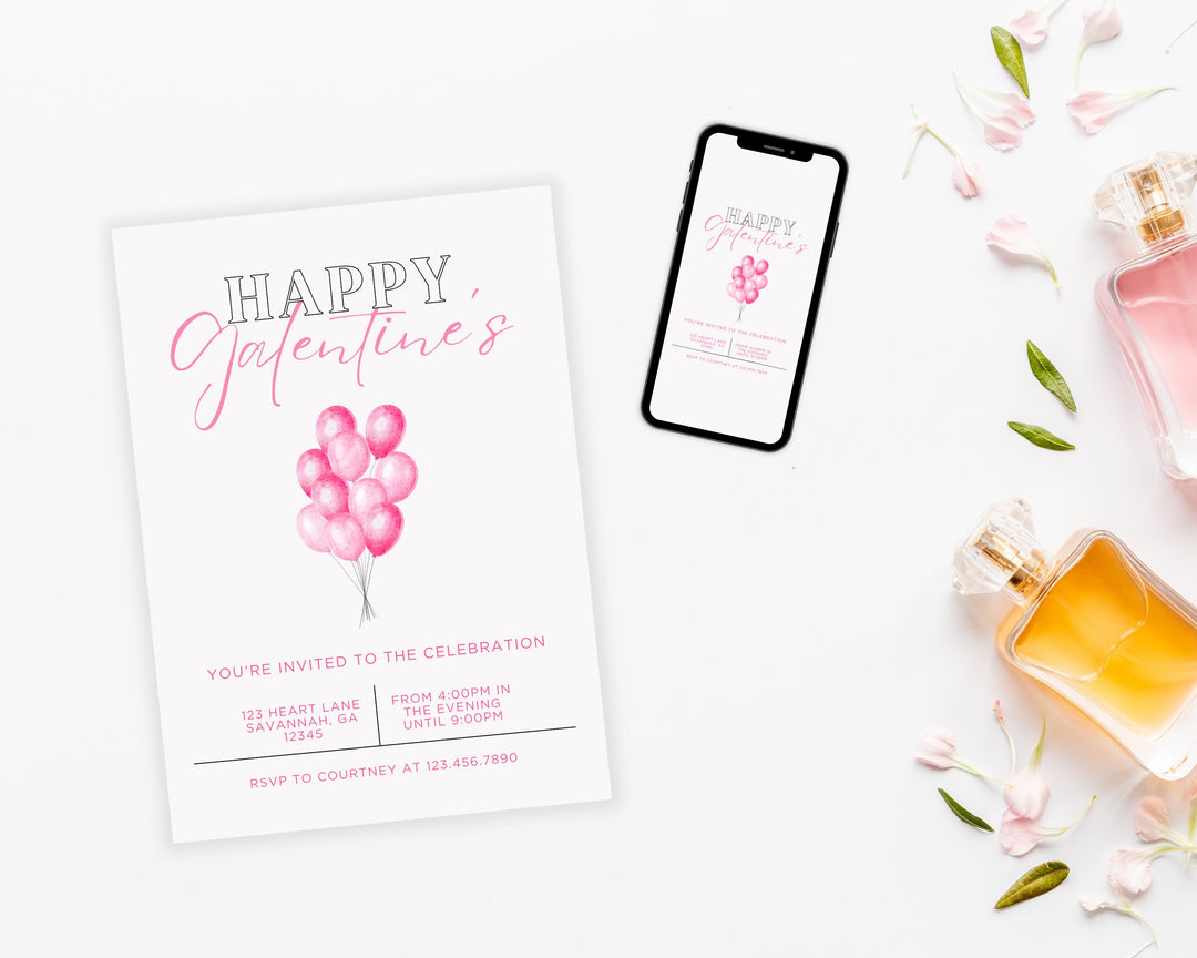 Galentine's Day Party Invitation Vertical, Edit on Canva, Digital Download, Printable Template Card, Digital Mobile Valentine's Party Invite