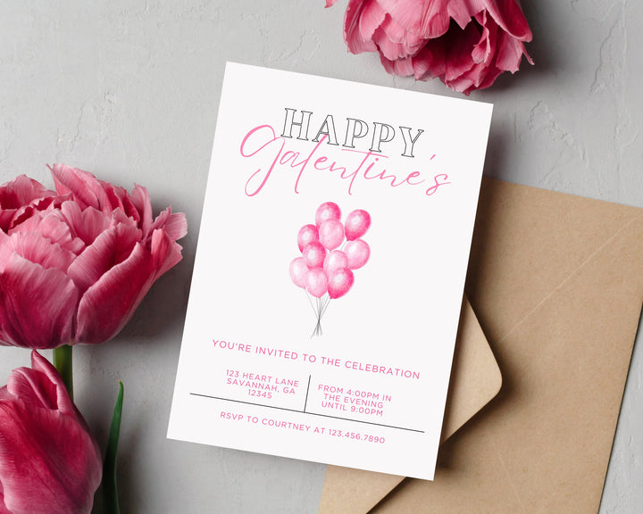 Galentine's Day Party Invitation Vertical, Edit on Canva, Digital Download, Printable Template Card, Digital Mobile Valentine's Party Invite