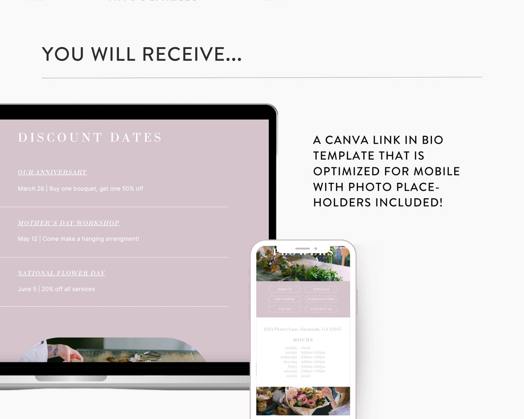 Canva Link in Bio Template for Flower Shops, Floral Shops, Flower & Floral Design Stores | FLOWER SHOP Theme | Modern Minimal