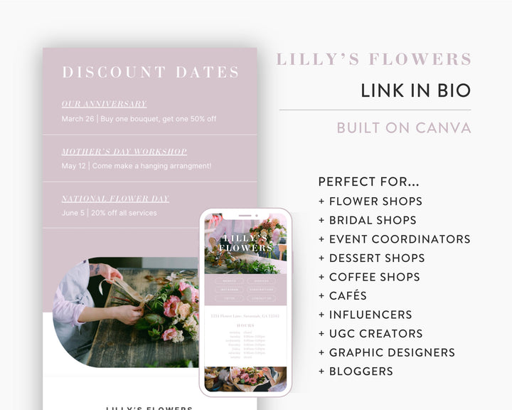 Canva Link in Bio Template for Flower Shops, Floral Shops, Flower & Floral Design Stores | FLOWER SHOP Theme | Modern Minimal