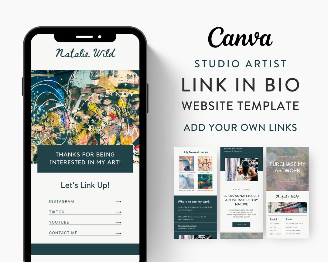 Canva Link in Bio Template for Artists, Painters, Sculptors, Creators, Photographers, Graphic Designers | ARTIST Theme | Modern Minimal