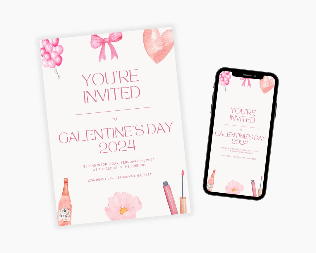 Galentine's Day Party Invitation Vertical, Edit on Canva, Digital Download, Printable Template Card, Digital Mobile Valentine's Party Invite