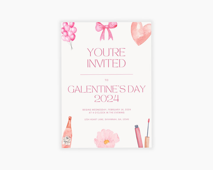 Galentine's Day Party Invitation Vertical, Edit on Canva, Digital Download, Printable Template Card, Digital Mobile Valentine's Party Invite
