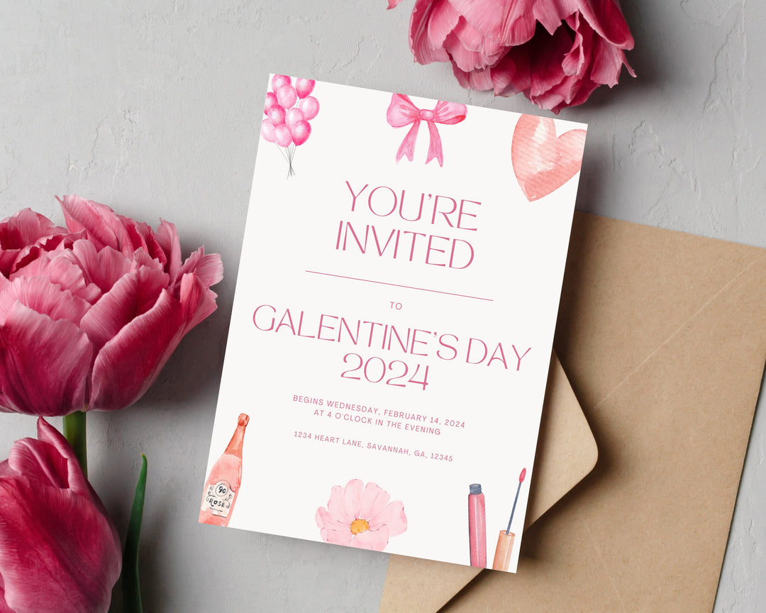 Galentine's Day Party Invitation Vertical, Edit on Canva, Digital Download, Printable Template Card, Digital Mobile Valentine's Party Invite