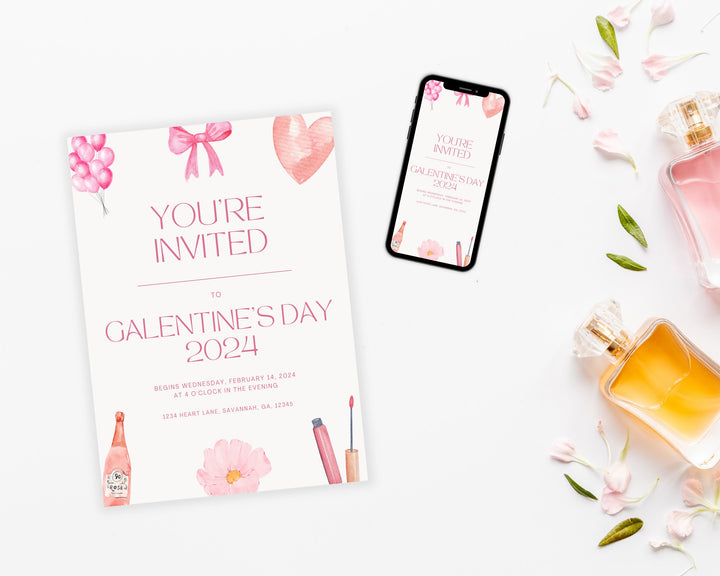 Galentine's Day Party Invitation Vertical, Edit on Canva, Digital Download, Printable Template Card, Digital Mobile Valentine's Party Invite