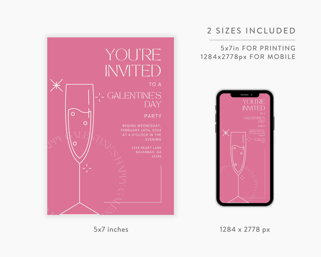 Galentine's Day Party Invitation Vertical, Edit on Canva, Digital Download, Printable Template Card, Digital Mobile Valentine's Party Invite