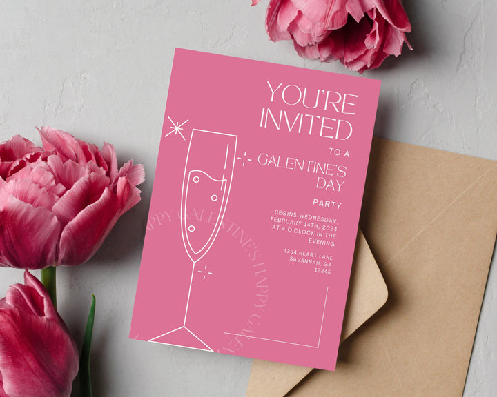 Galentine's Day Party Invitation Vertical, Edit on Canva, Digital Download, Printable Template Card, Digital Mobile Valentine's Party Invite