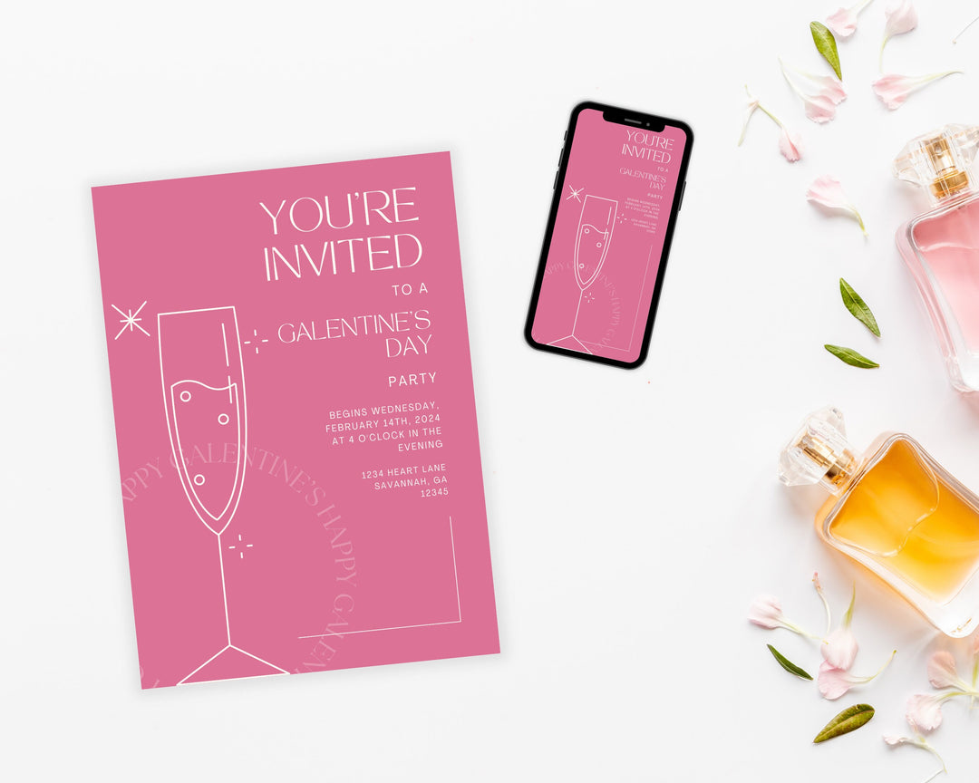 Galentine's Day Party Invitation Vertical, Edit on Canva, Digital Download, Printable Template Card, Digital Mobile Valentine's Party Invite