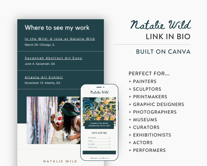 Canva Link in Bio Template for Artists, Painters, Sculptors, Creators, Photographers, Graphic Designers | ARTIST Theme | Modern Minimal