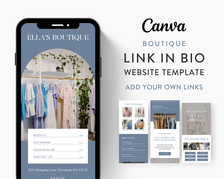 Canva Link in Bio Template for Boutiques, Clothing Stores, Fashion & Makeup Shops, Influencers, | ELLA's BOUTIQUE Theme | Modern Minimal